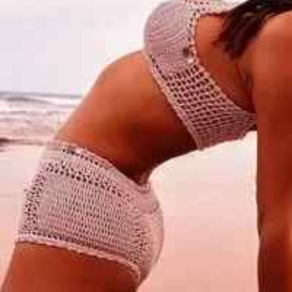 NEW She Made Me essential high waisted crochet bikini bottoms Lavender - Picture 1 of 8